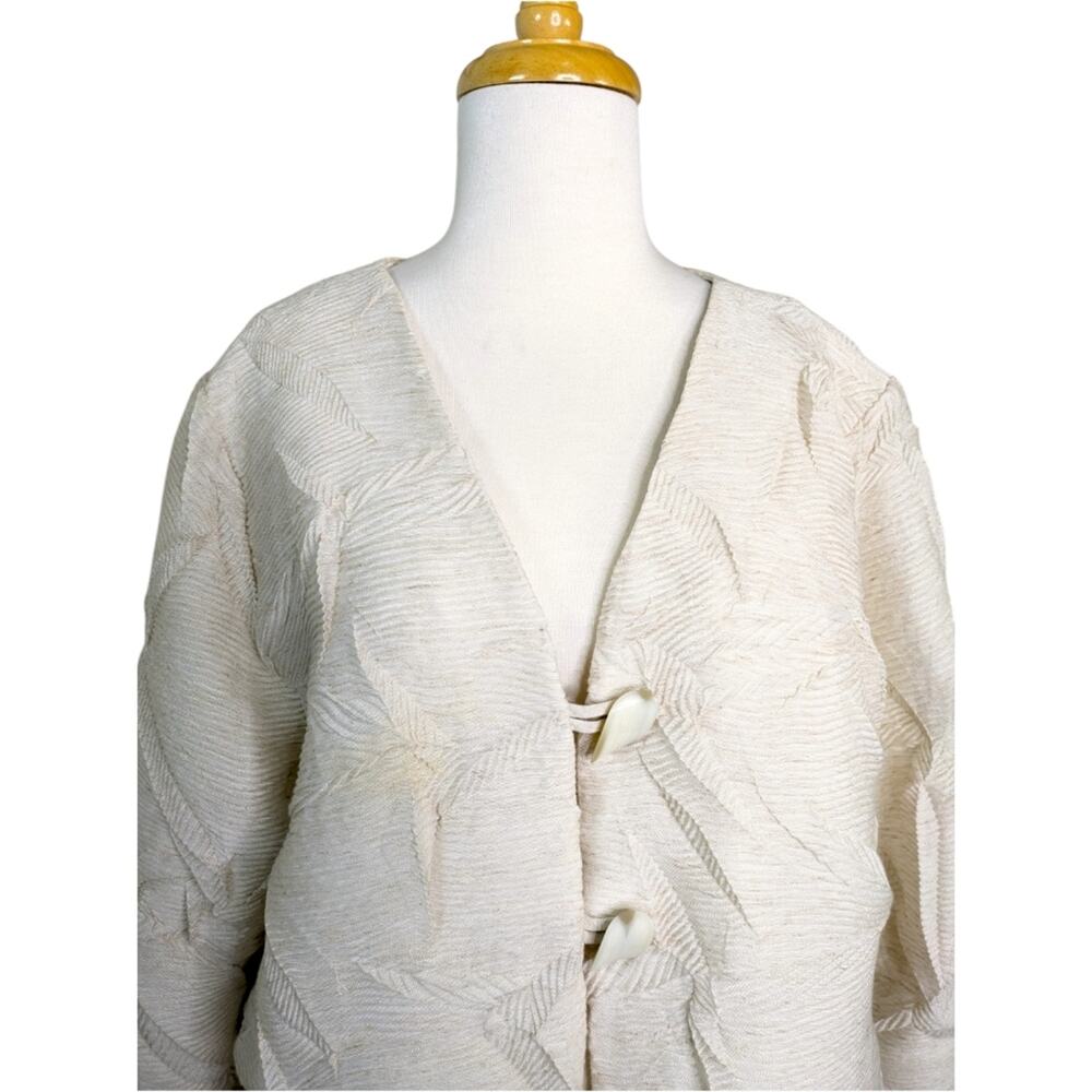 ONA New York Tokyo Blazer Jacket Medium Crinkle Textured Lined Cream **READ**